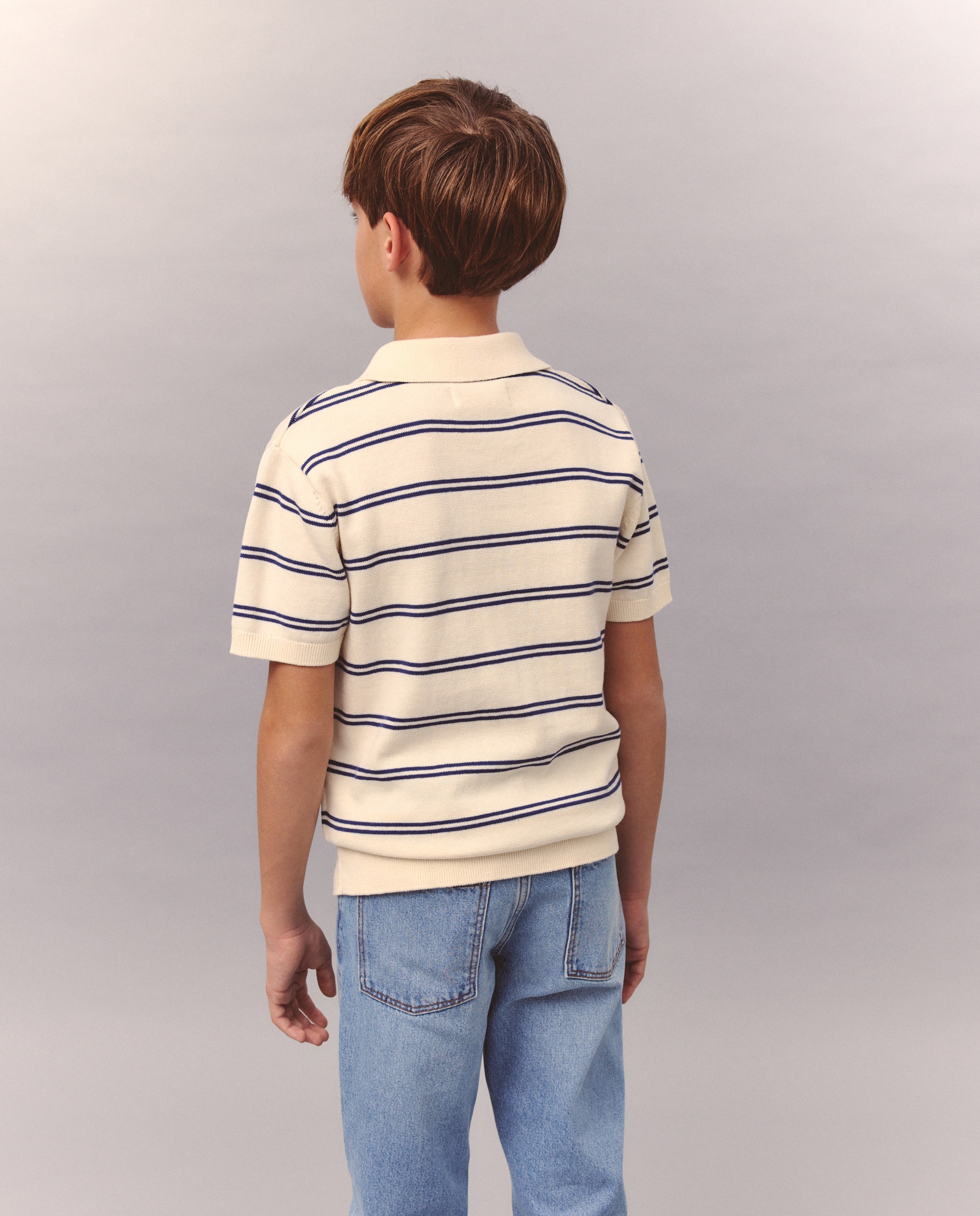 Polo de Tricot às Riscas com Manga Curta Kids El Corte Inglés Branco-3
