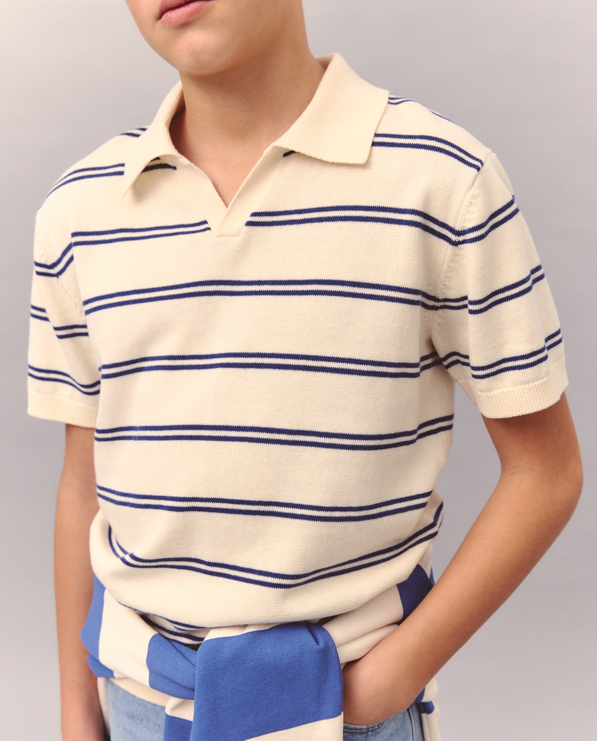 Polo de Tricot às Riscas com Manga Curta Kids El Corte Inglés Branco-4