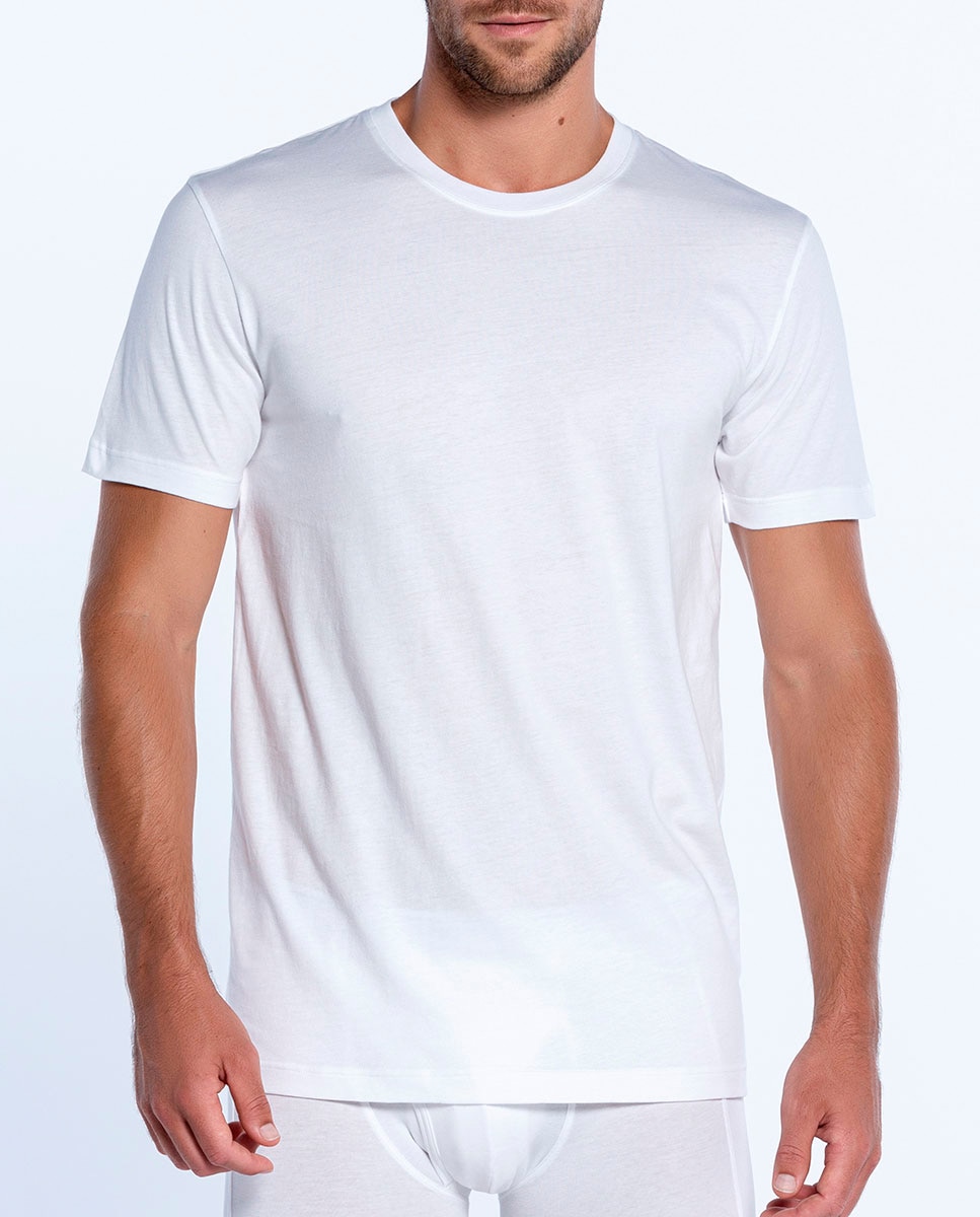 T-shirt Interior de Manga Curta e Decote Redondo, 100% Algodão Penteado. Costuras Interiores Planas Branco-1