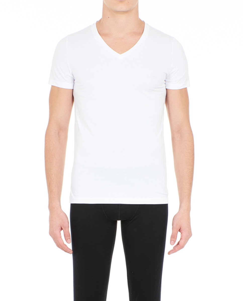 Camisola interior de algodão branca com manga curta Branco-1