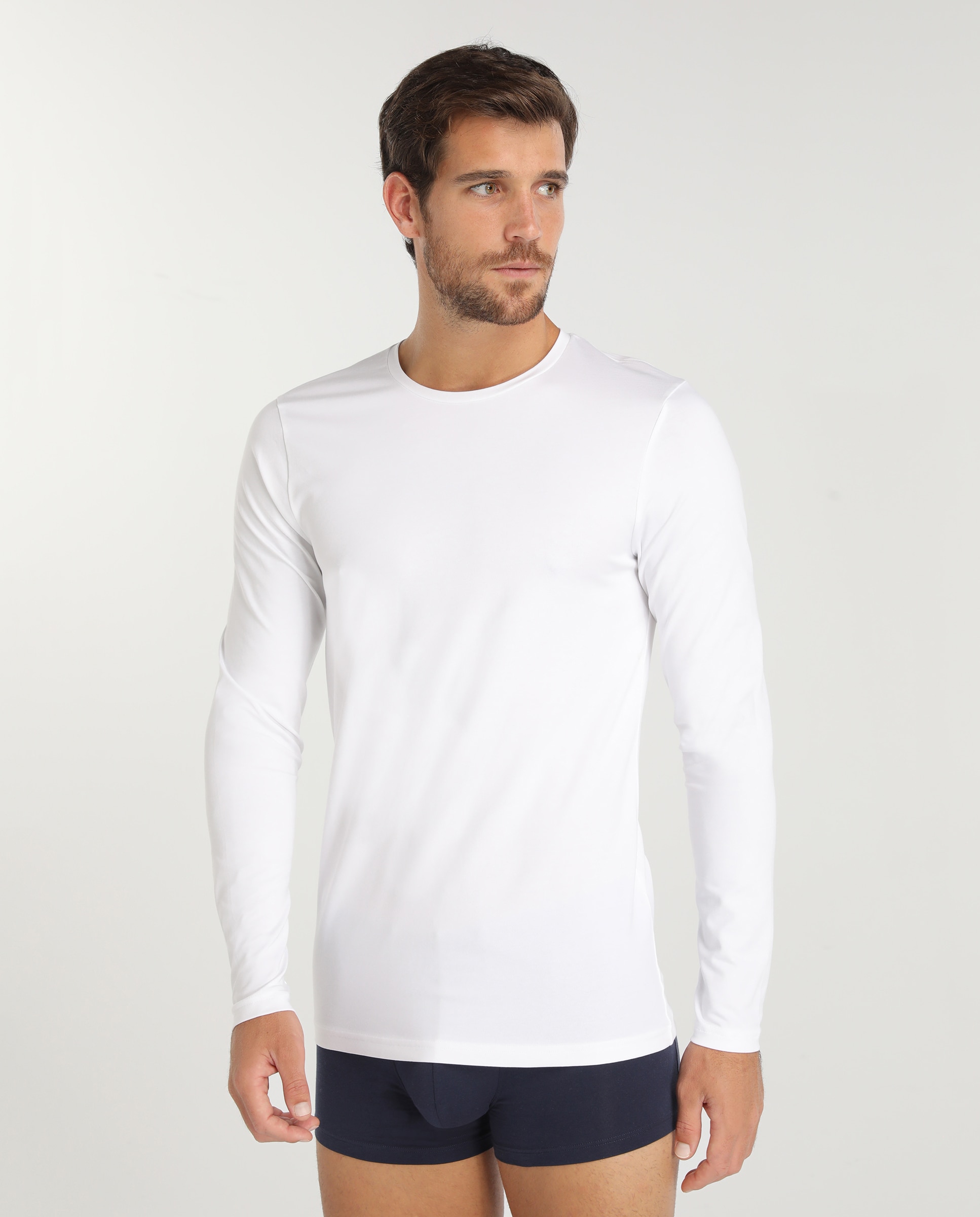 Camisola interior branca de homem com manga comprida Branco-1