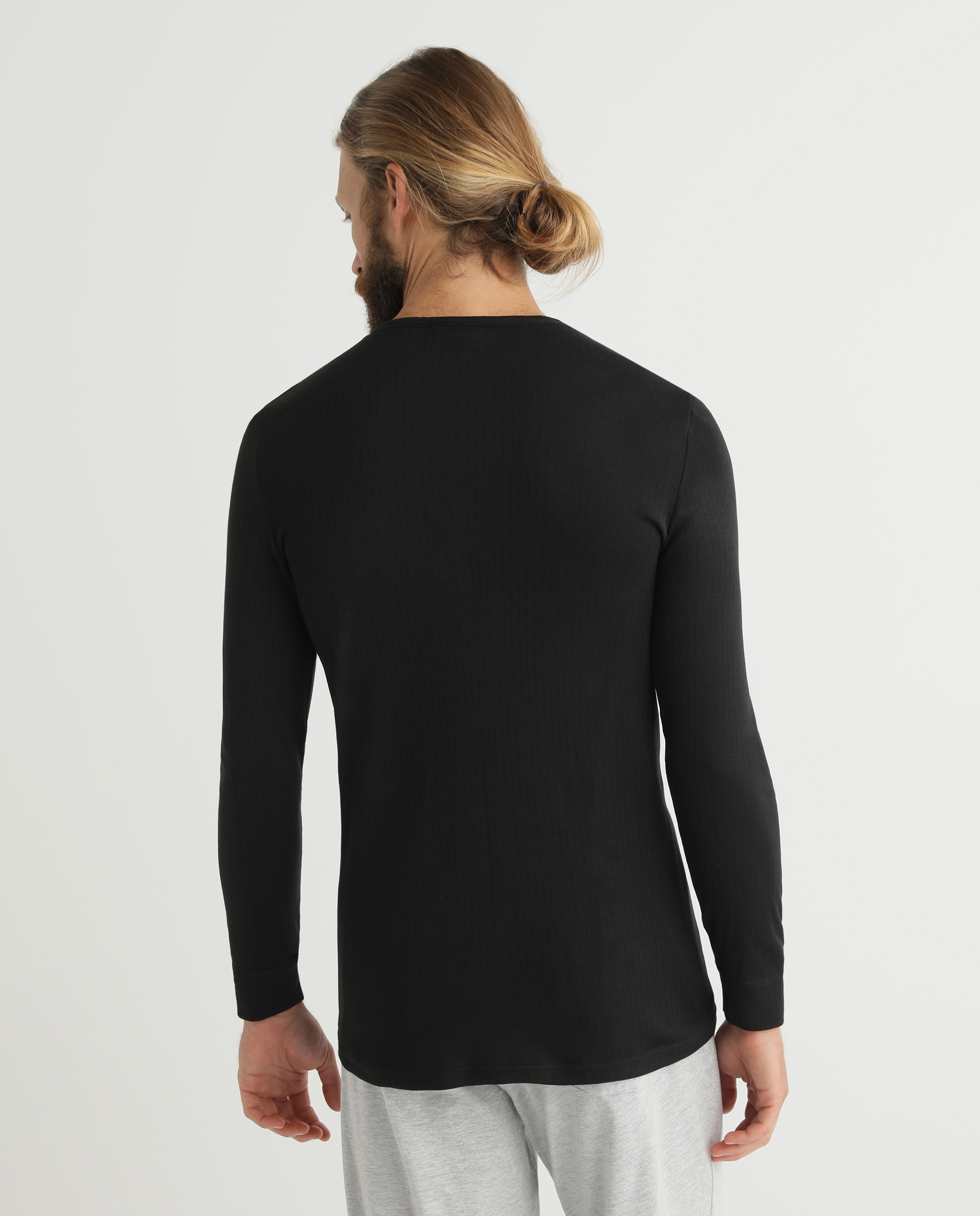Camisola Thermolactyl com Gola de Redondo, Canelado de Forro Polar e Manga Comprida Preto-2