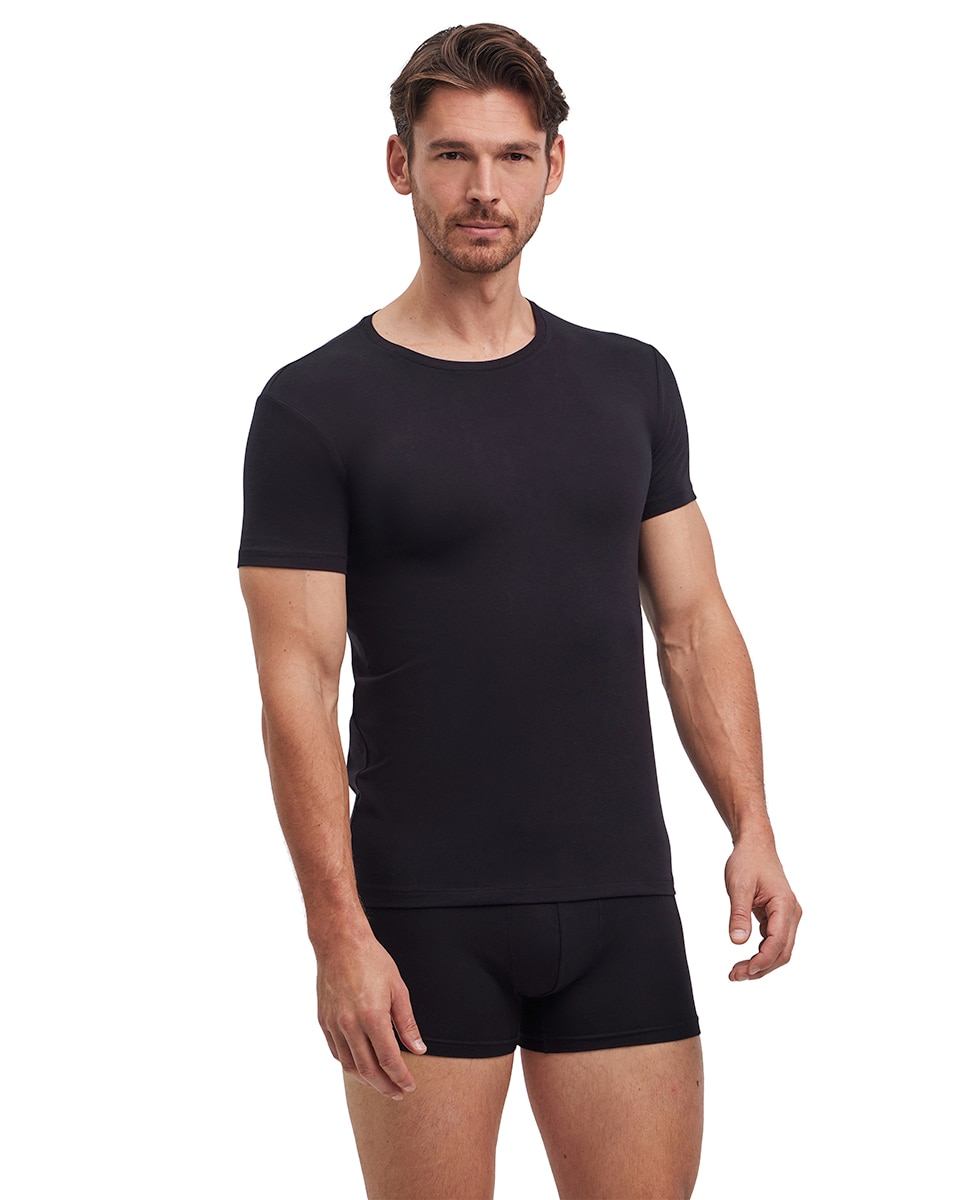 Camiseta lisa de manga corta de hombre - Falke - Negro Negro-1