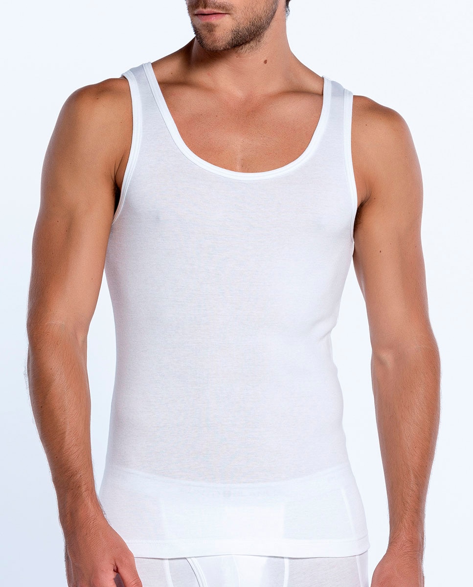 T-shirt Interior de Alças, 100% Algodão Penteado. Costuras Interiores Planas Branco-1