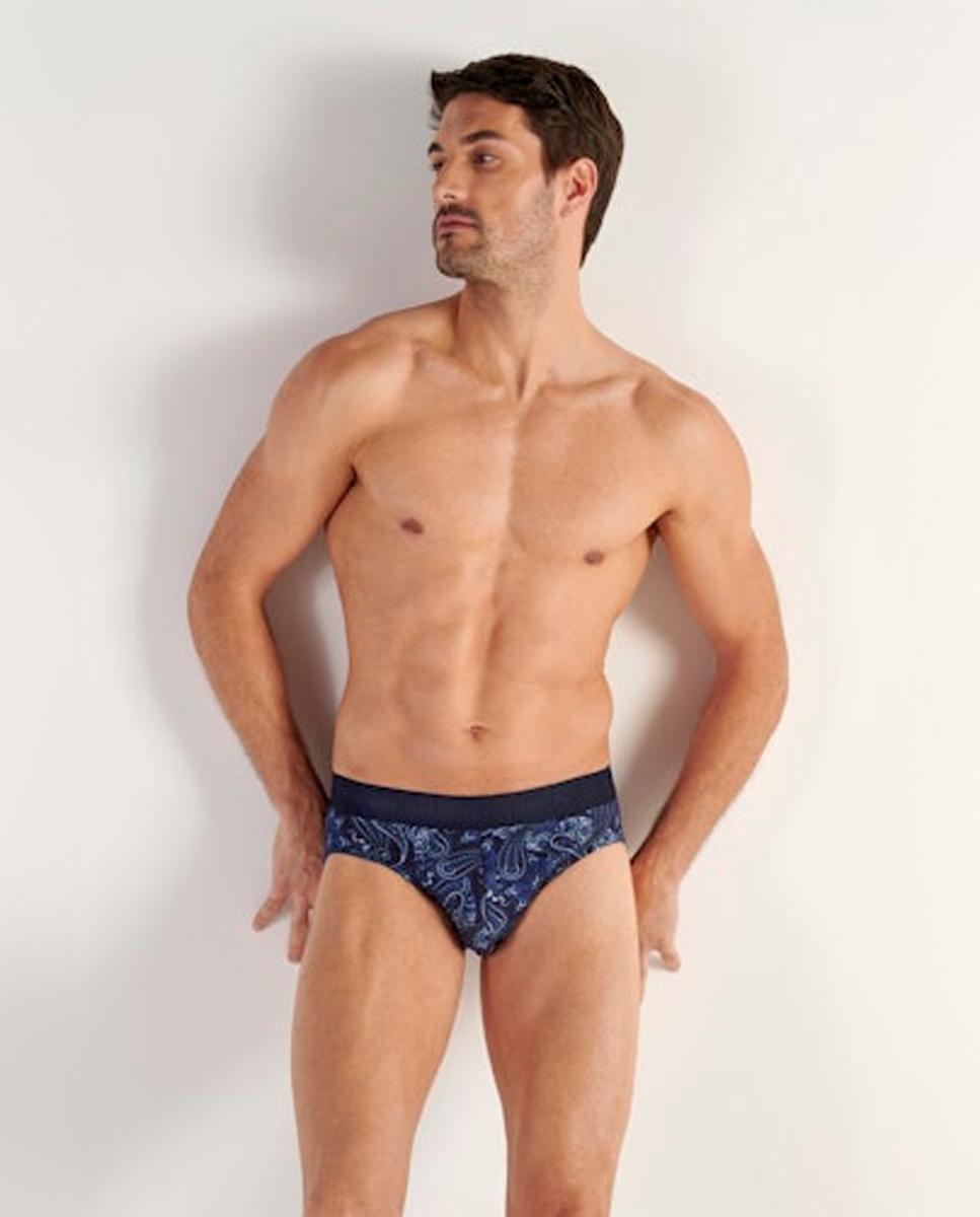 Slip de Malha Fechado em Algodão e Modal Estampado Azul-marinho-2