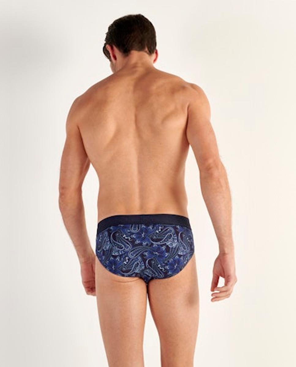 Slip de Malha Fechado em Algodão e Modal Estampado Azul-marinho-3
