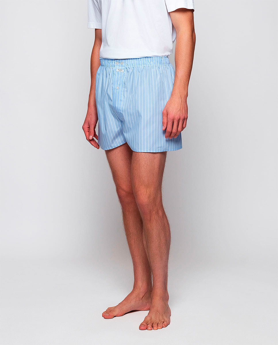 Boxers de Algodão às Riscas Azul-claro-2