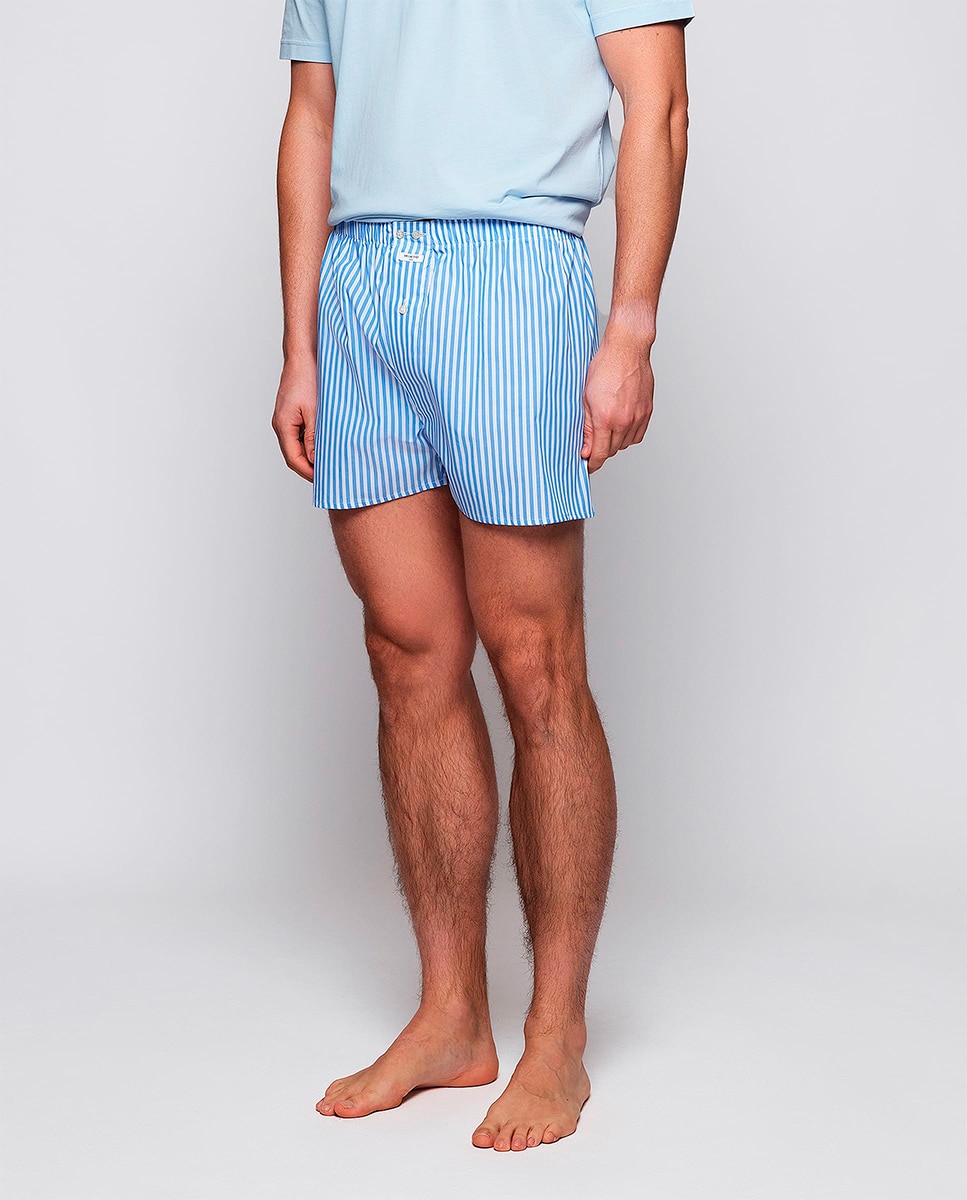 Boxers de Algodão às Riscas Azul-claro-2