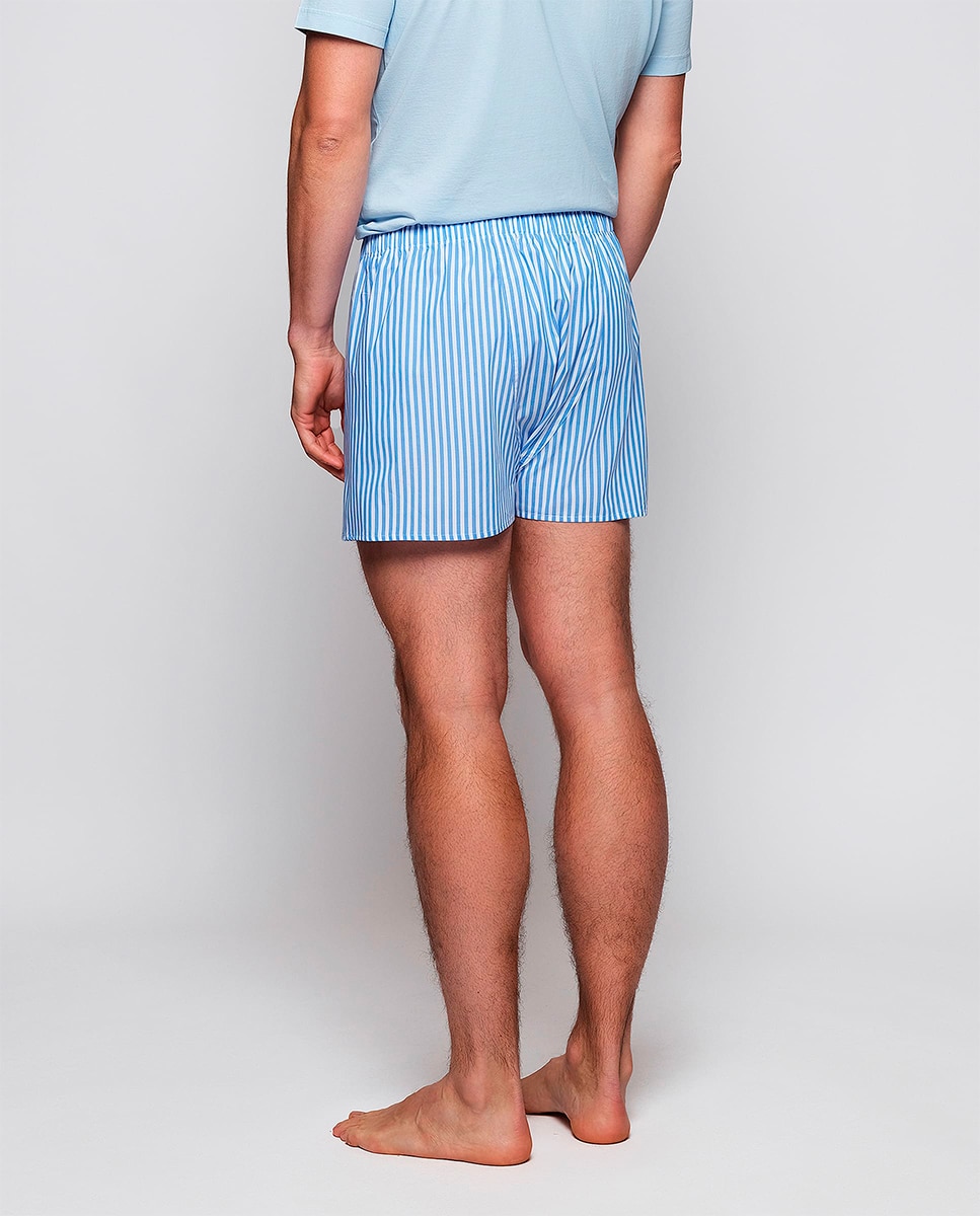 Boxers de Algodão às Riscas Azul-claro-3