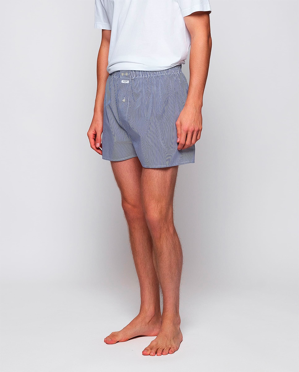 Boxers de Algodão às Riscas Finas Azul-marinho-2