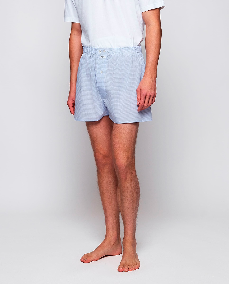 Boxers de Algodão aos Micro Quadrados Azul-claro-2