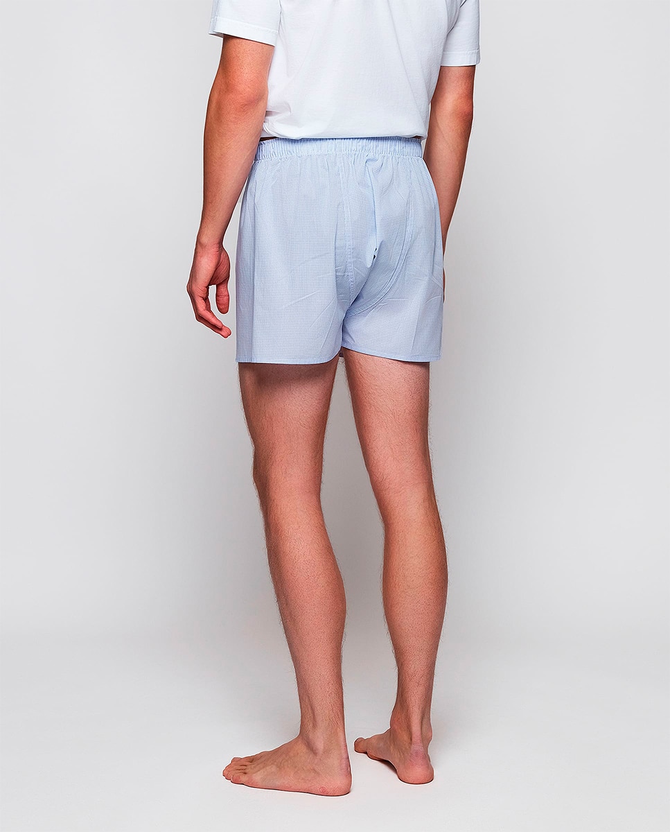 Boxers de Algodão aos Micro Quadrados Azul-claro-3
