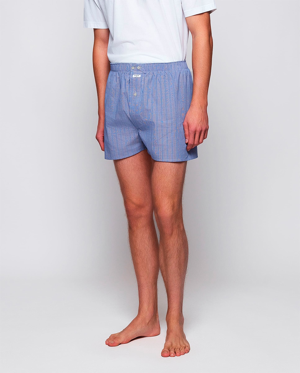 Boxers de Algodão aos Quadrados Príncipe de Gales Azul-2