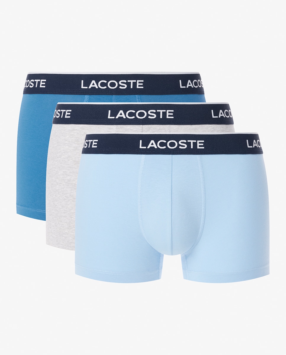 Pack de 3 calzoncillos de algodón elástico con logo en la cintura - Lacoste - Azul claro Azul claro-1