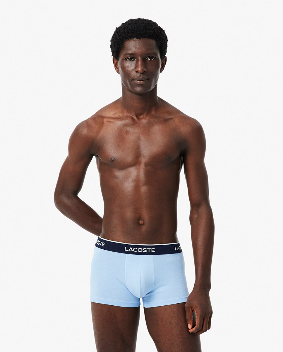 Pack de 3 calzoncillos de algodón elástico con logo en la cintura - Lacoste - Azul claro Azul claro-3