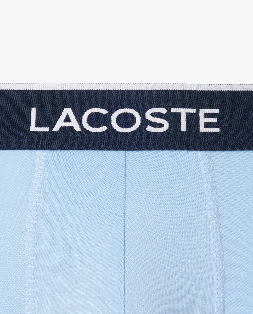 Pack de 3 calzoncillos de algodón elástico con logo en la cintura - Lacoste - Azul claro Azul claro-5
