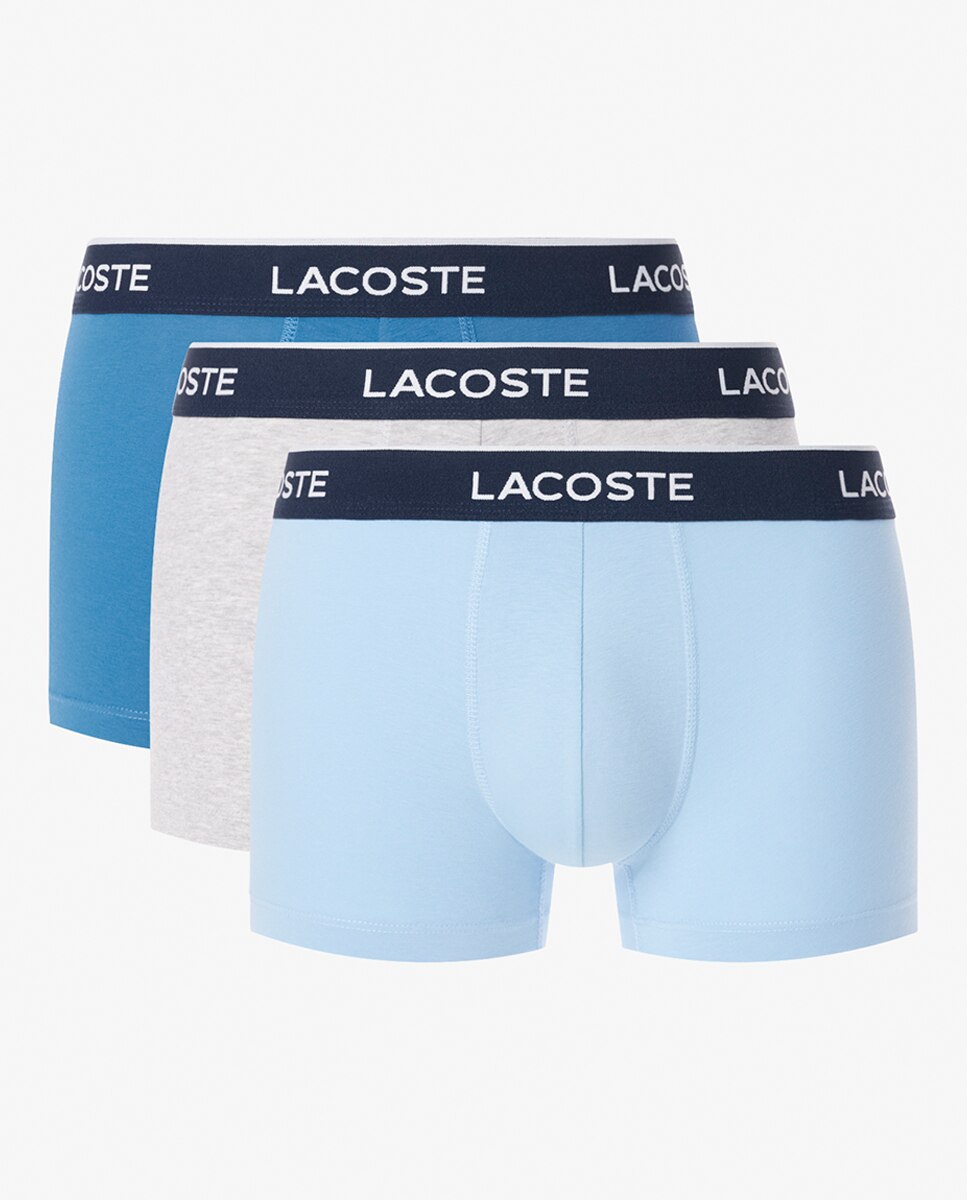 Pack de 3 calzoncillos de algodón elástico con logo en la cintura - Lacoste - Azul claro Azul claro-6