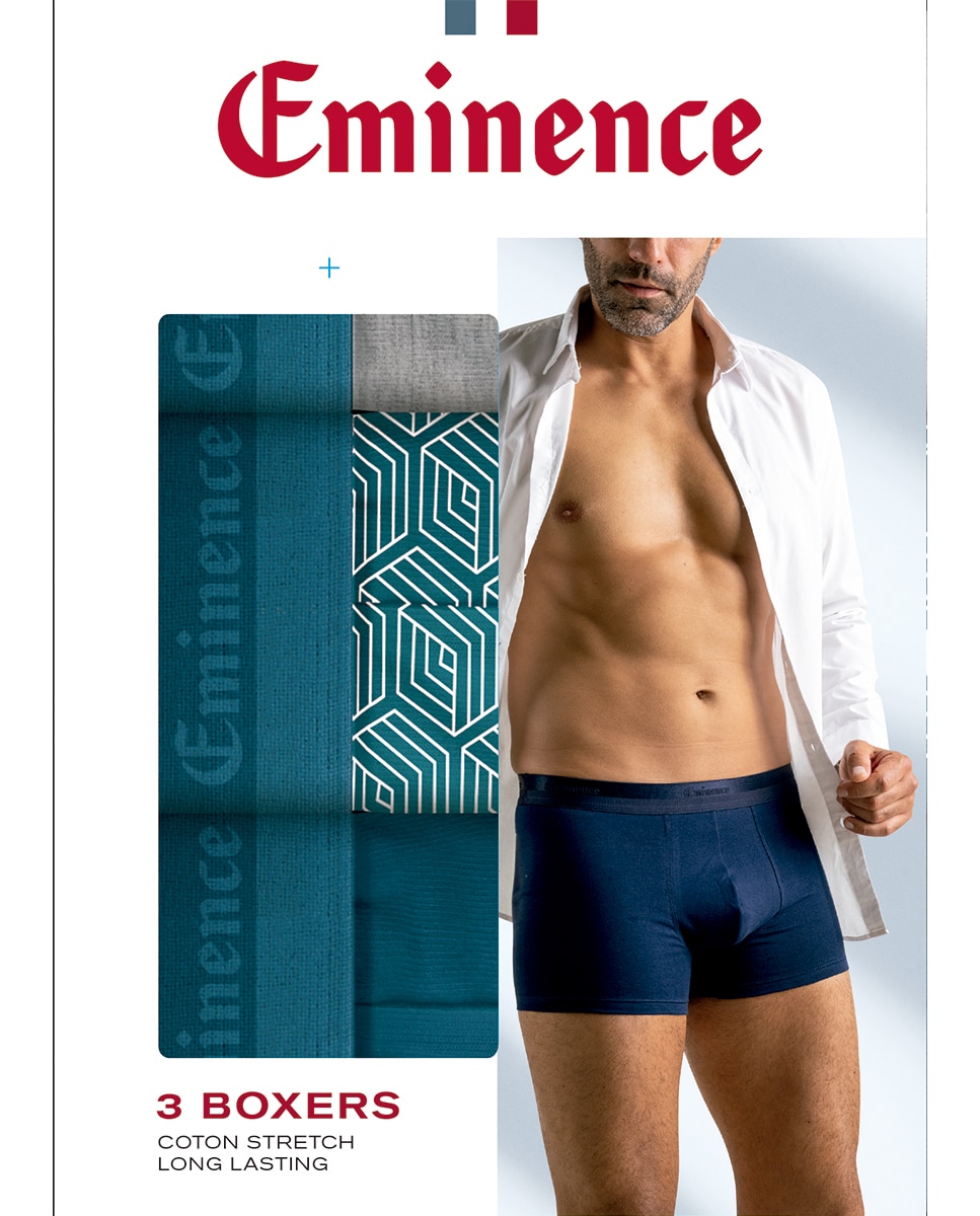 Pack de 3 Boxers de Malha de Algodão Elastano Azul-2