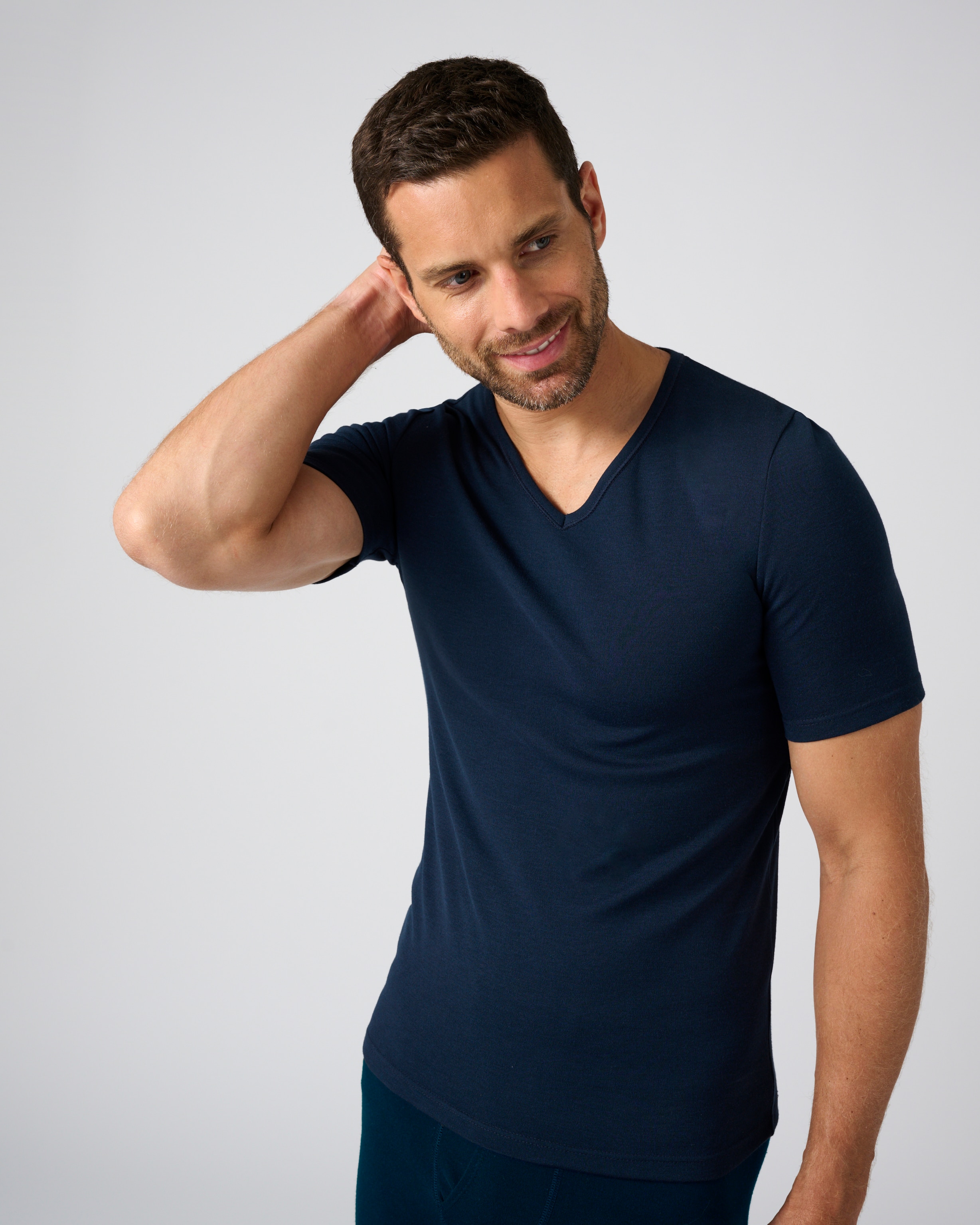 Camiseta de hombre térmica punto Thermolactyl clásico grado 3 manga corta y cuello pico - Damart - Azul marino Azul marino-2