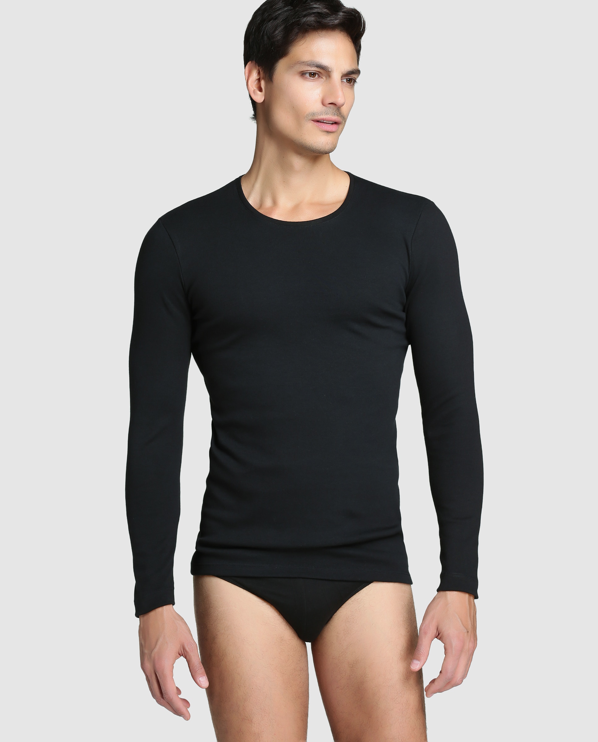 Camisola interior térmica de homem Ferrys preta de manga comprida Preto-1