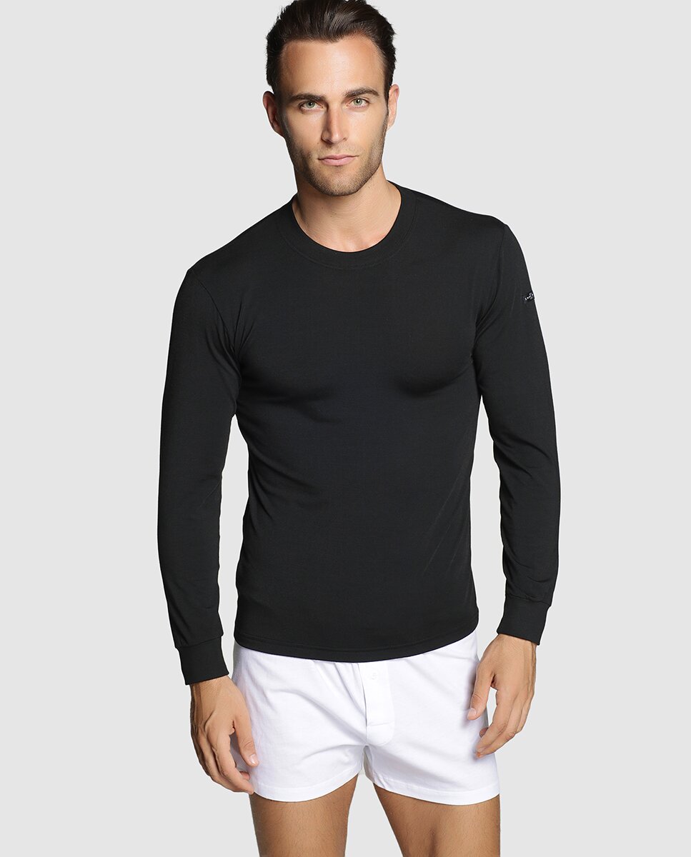 Camisola interior de homem Thermoimpetus preta com manga comprida Preto-1