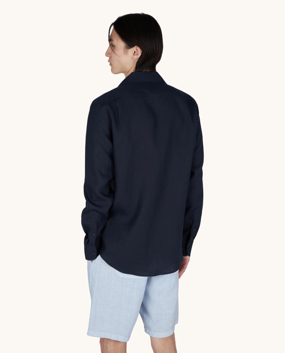 Camisa de Linho Soffio com Bolso Azul-marinho-2