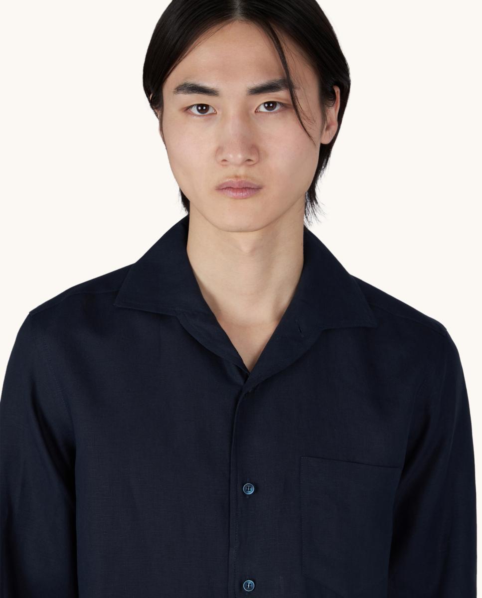 Camisa de Linho Soffio com Bolso Azul-marinho-3