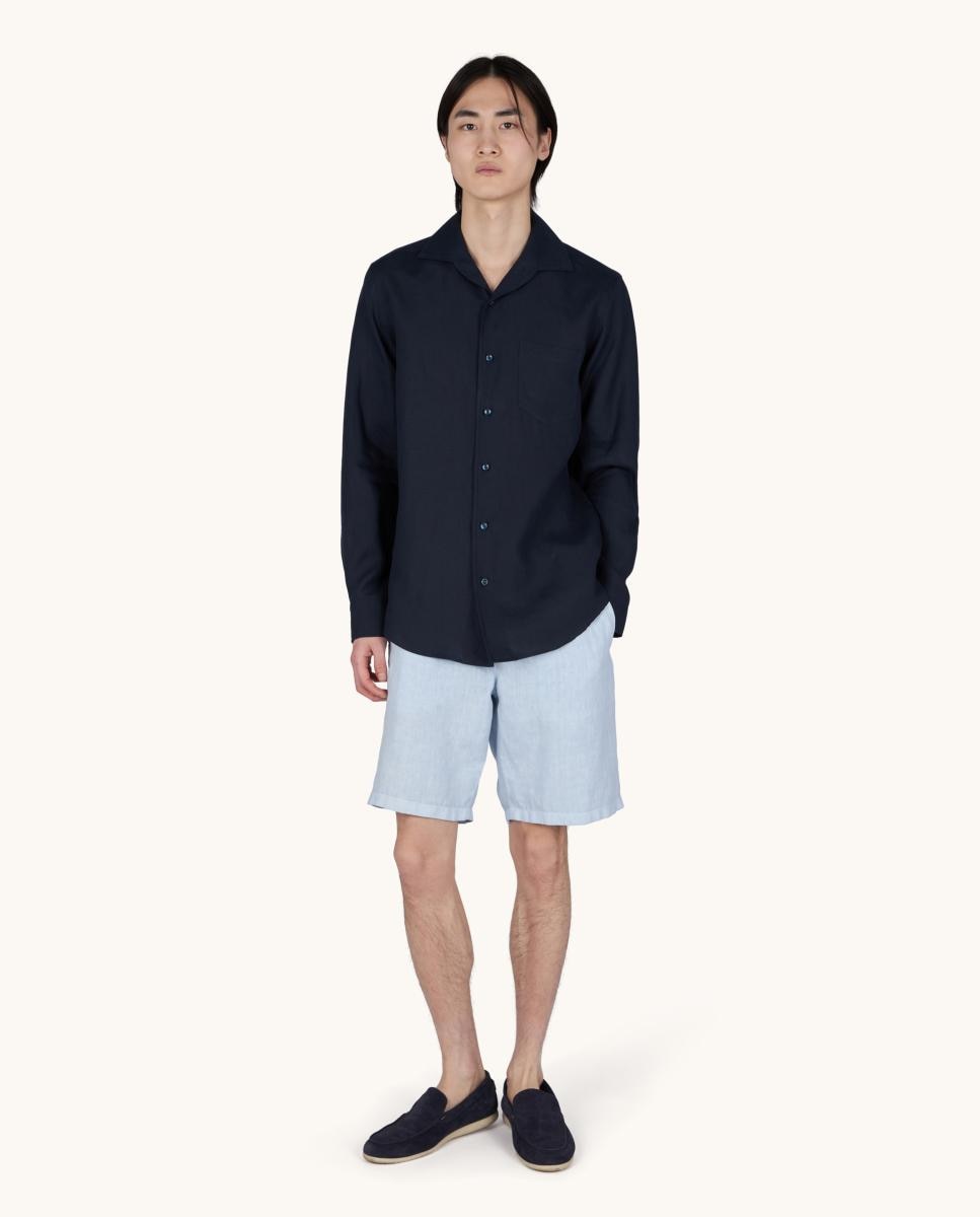 Camisa de Linho Soffio com Bolso Azul-marinho-8