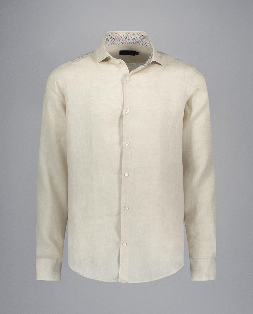 Camisa Lisa de Linho Soffio Bege-4