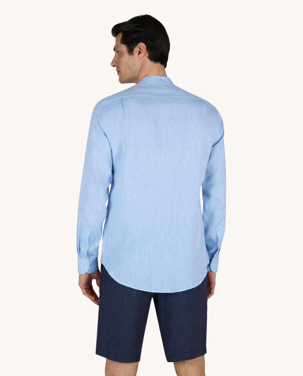 Camisa de Linho com Gola à Padre Azul-claro-2