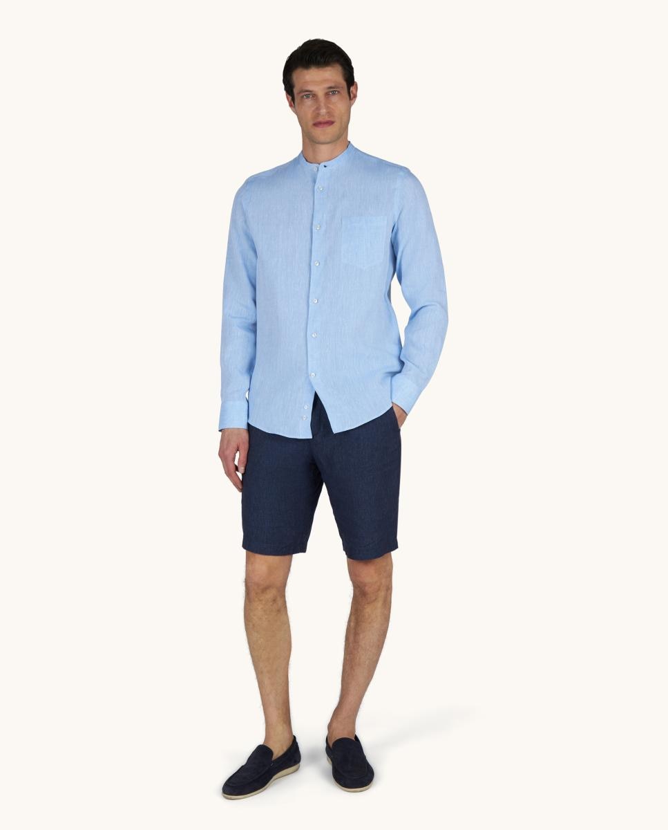 Camisa de Linho com Gola à Padre Azul-claro-8
