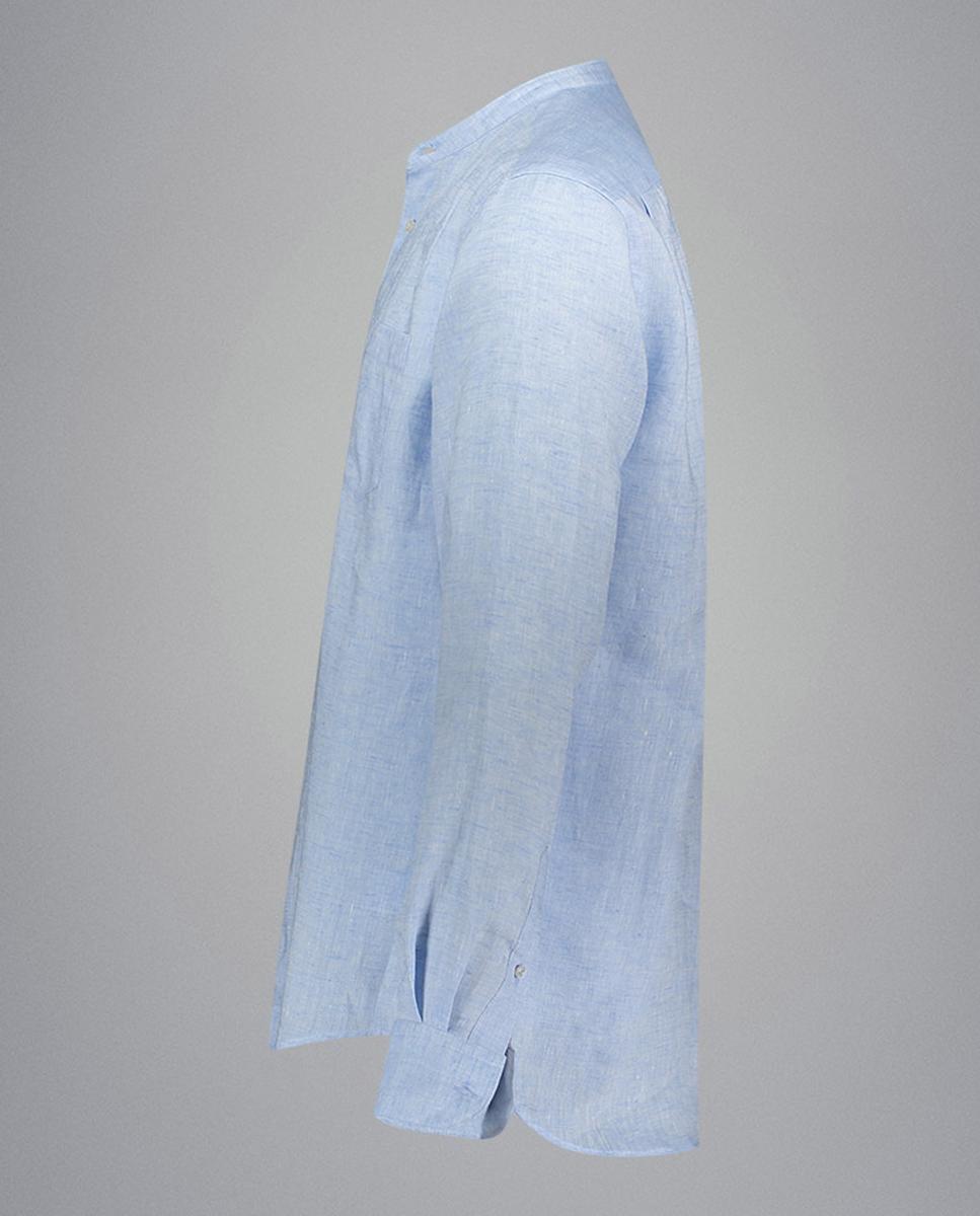 Camisa de Linho com Gola à Padre Azul-claro-6