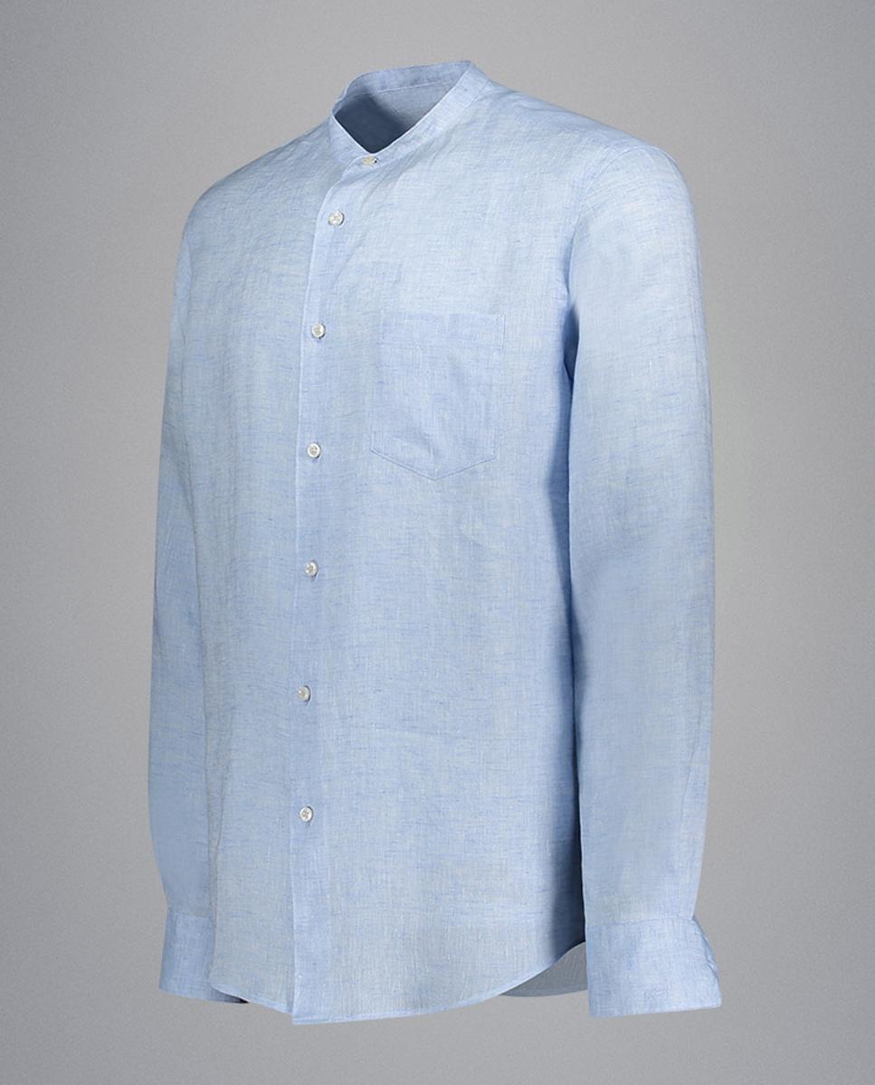 Camisa de Linho com Gola à Padre Azul-claro-7