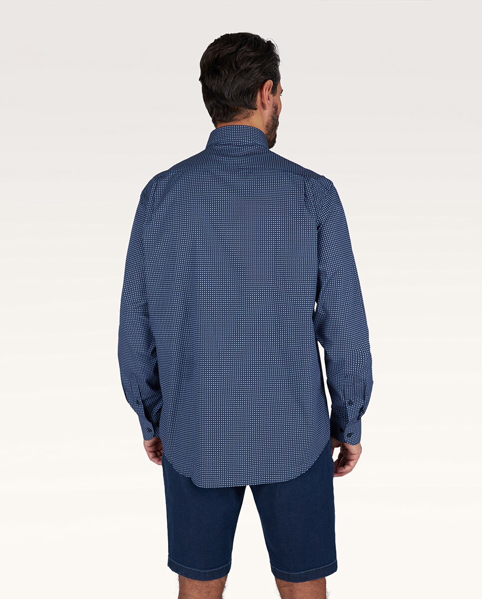 Camisa Estampada com Manga Comprida Azul-2