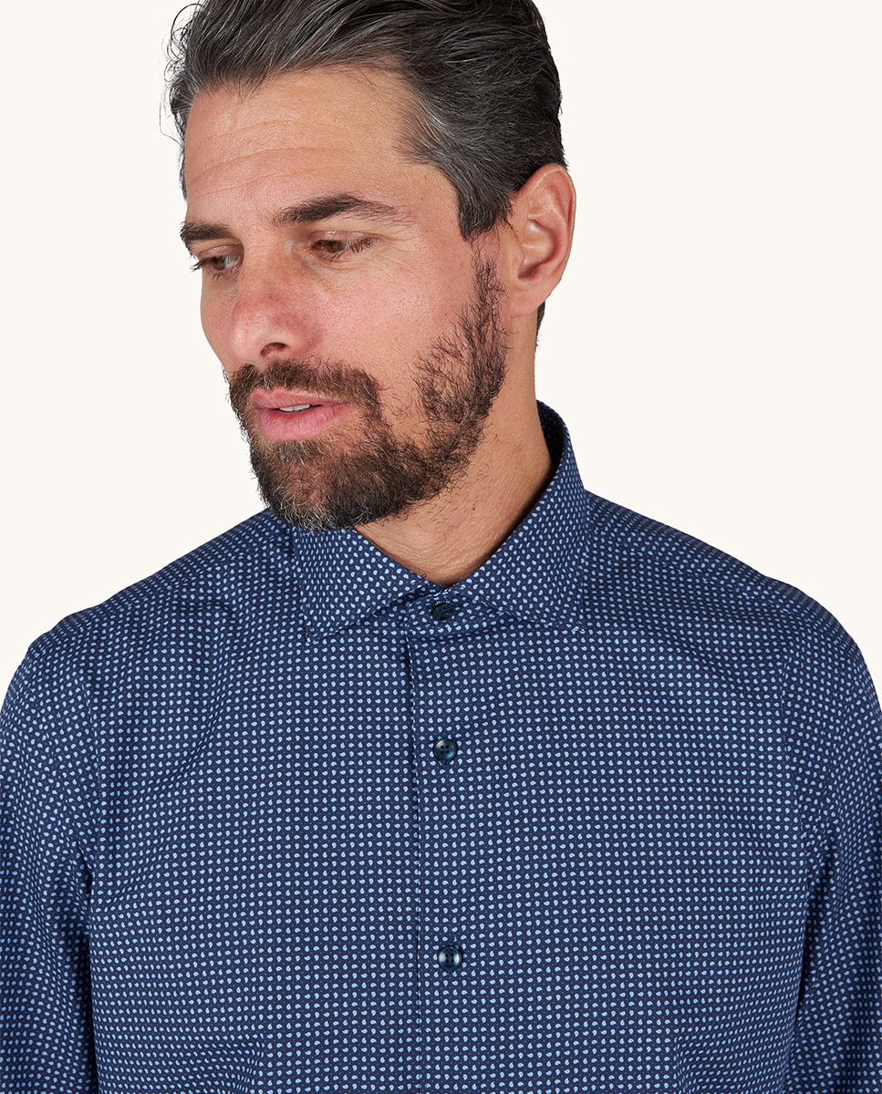 Camisa Estampada com Manga Comprida Azul-3