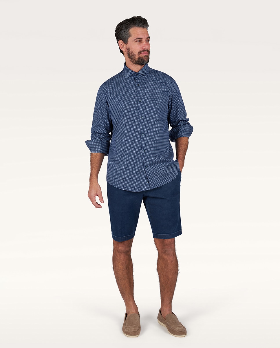 Camisa Estampada com Manga Comprida Azul-4