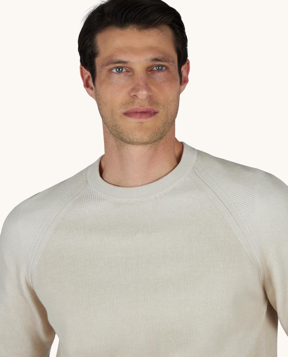 Camisola de Malha de Algodão Pima com Manga Raglã Bege-3