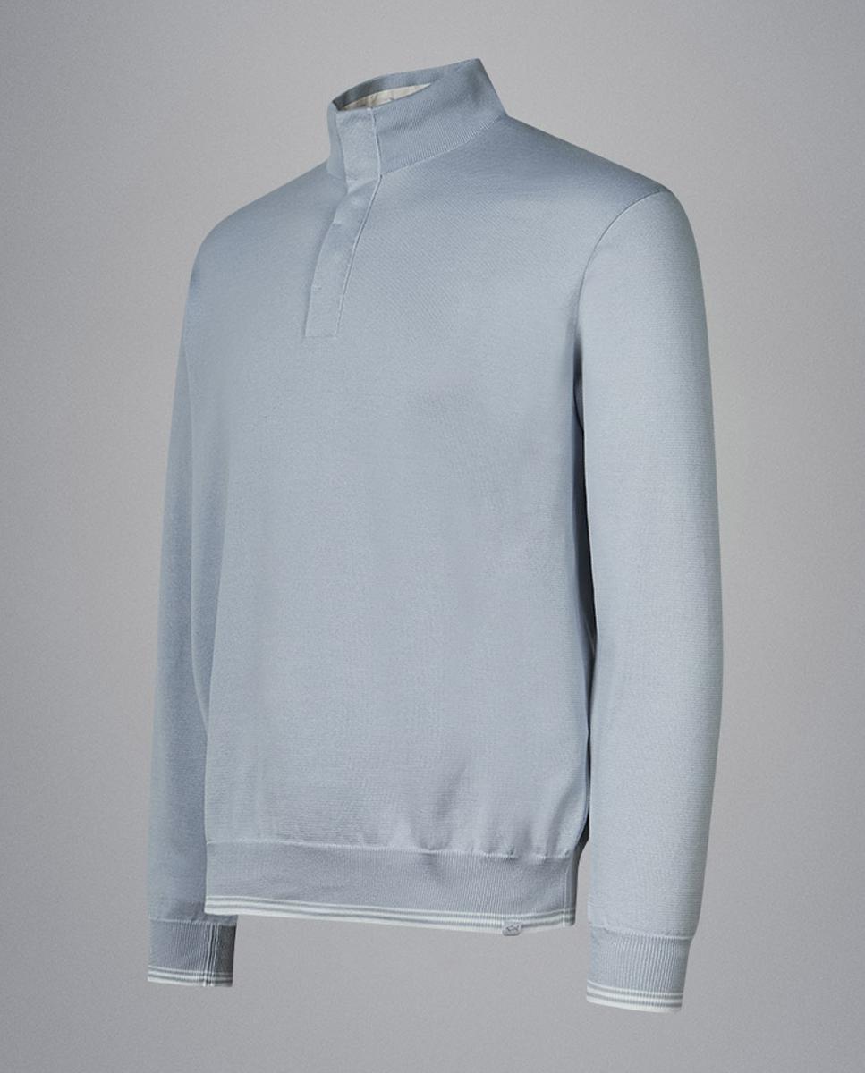 Camisola de Malha de Algodão Pima com Gola Chaminé Azul-claro-3