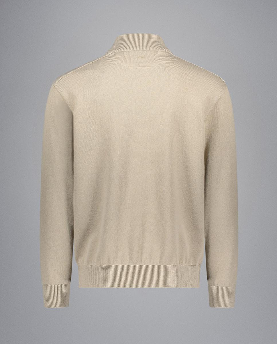 Cardigan com Fecho de Correr e Inserções de Linho Bege-2