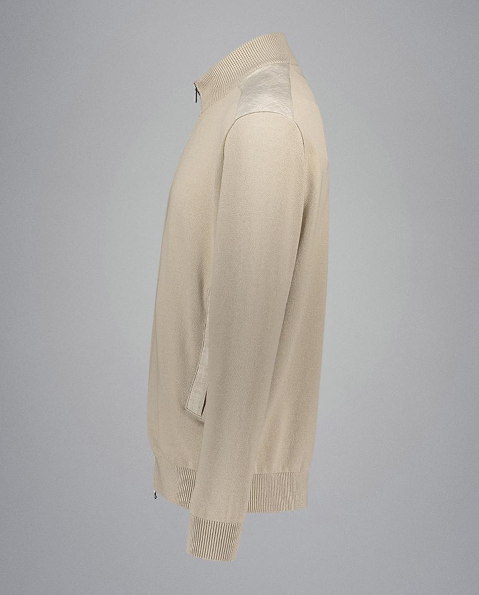 Cardigan com Fecho de Correr e Inserções de Linho Bege-4