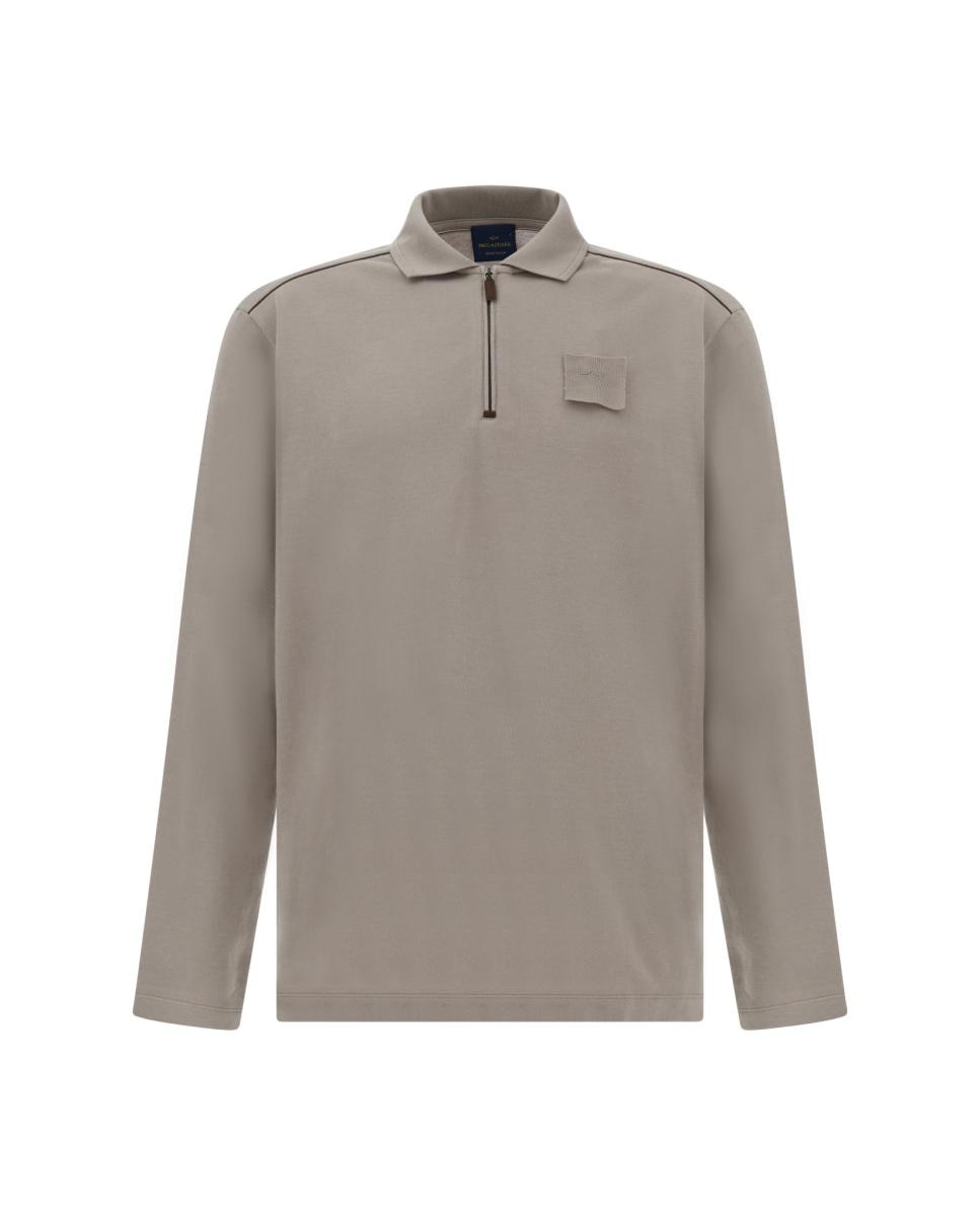 Polo de hombre manga larga con cremallera y con detalles en piel - Paul & Shark - Beige Beige-1