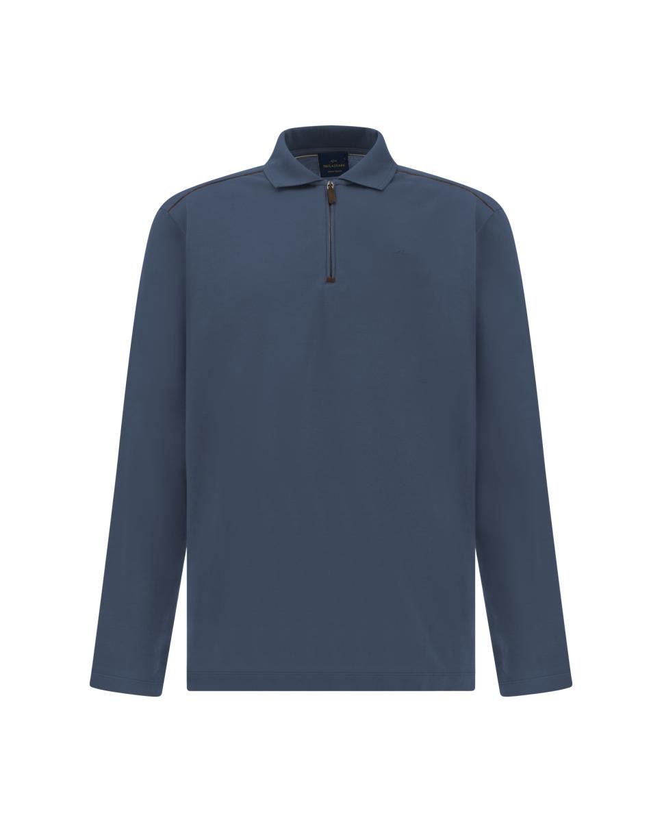 Polo de hombre manga larga con cremallera y con detalles en piel - Paul & Shark - Azul Azul-1