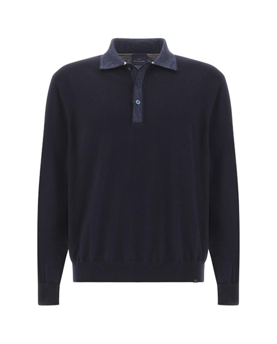 Polo en lana de hombre manga larga regular fit con cuello en constrate - Paul & Shark - Azul marino Azul marino-1