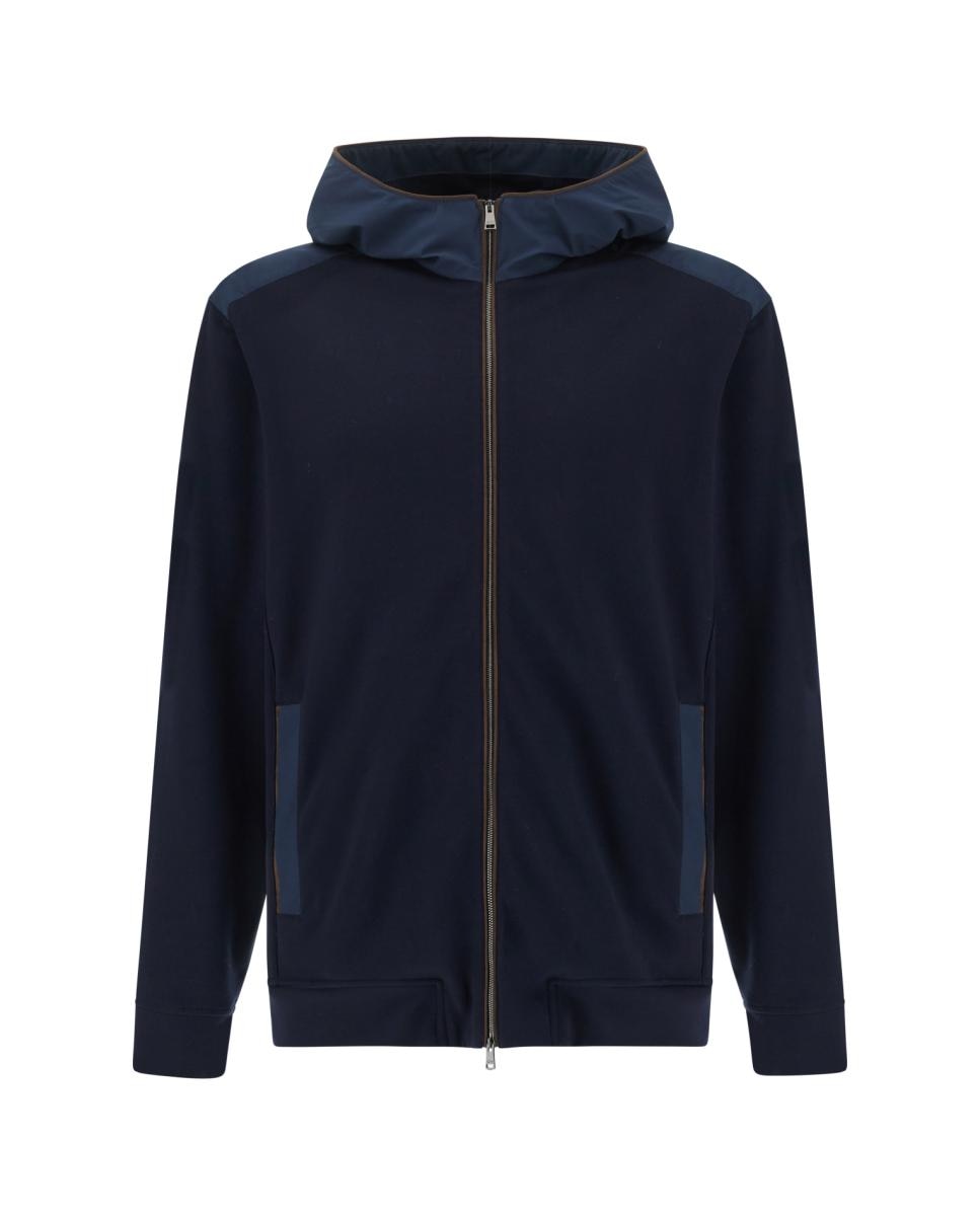 Imagen 0 de Sudadera cremallera de hombre con capucha con detalles en piel Azul
