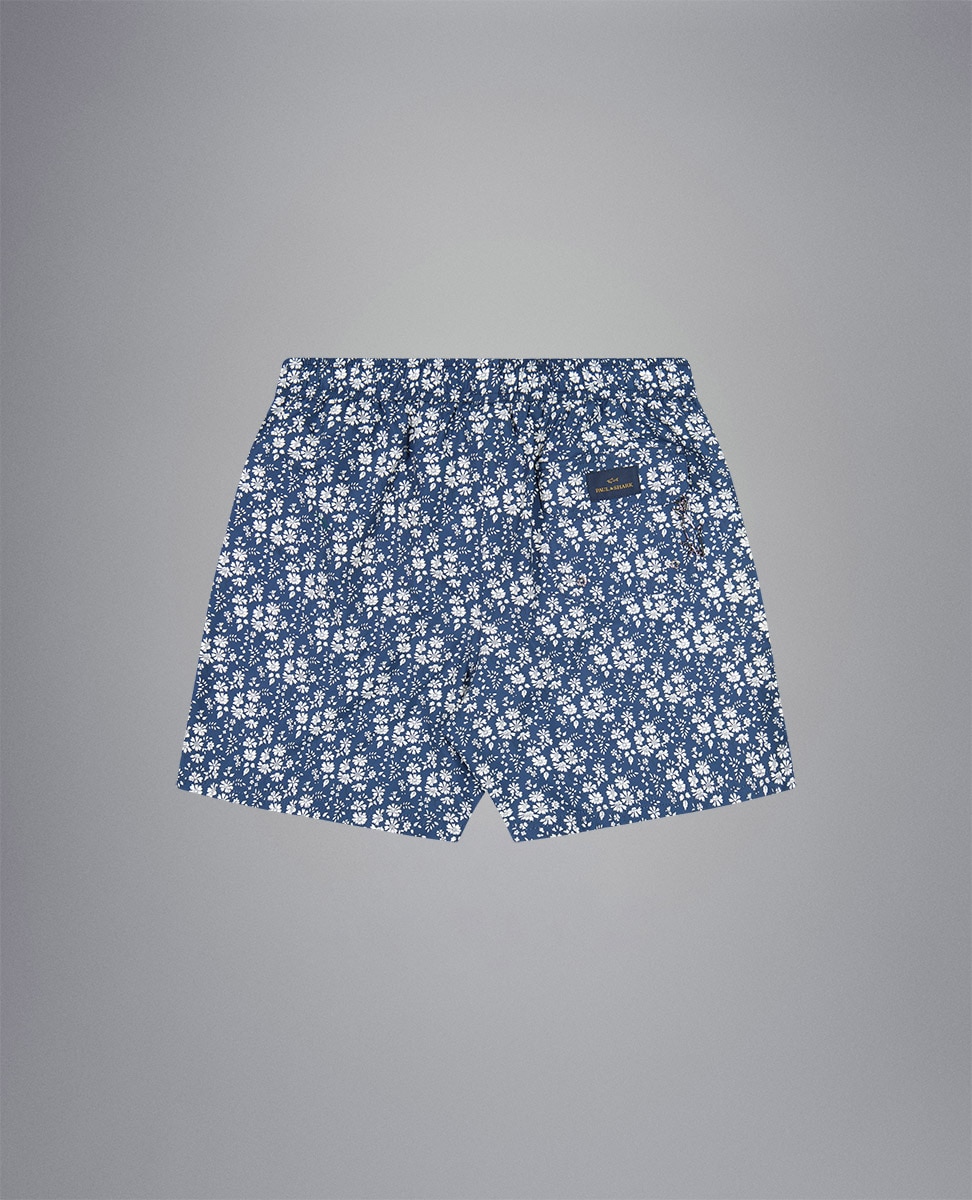 Calções de Banho Curtos com Estampado Floral Art Noveau Azul-índigo-2