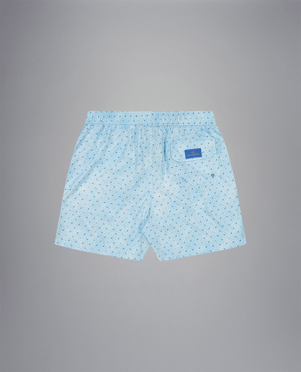 Calções de Banho Curtos com Estampado de Tubarões Pequenos Azul-claro-2