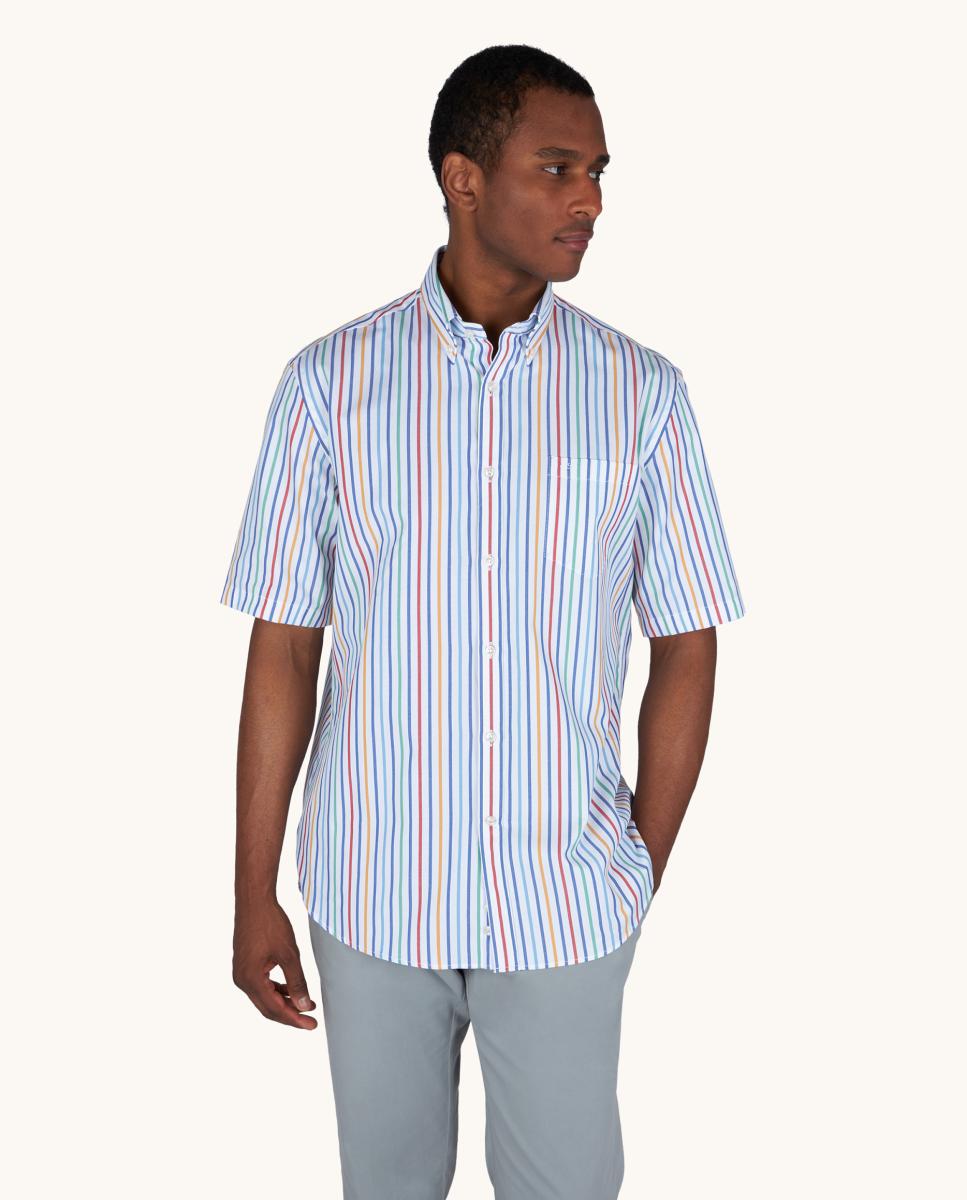 Camisa de Manga Curta às Riscas Multicolor-1