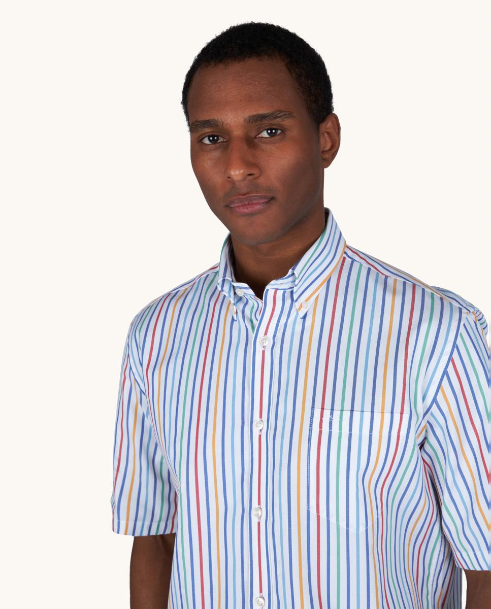 Camisa de Manga Curta às Riscas Multicolor-3