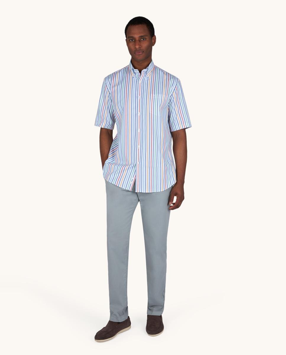 Camisa de Manga Curta às Riscas Multicolor-5