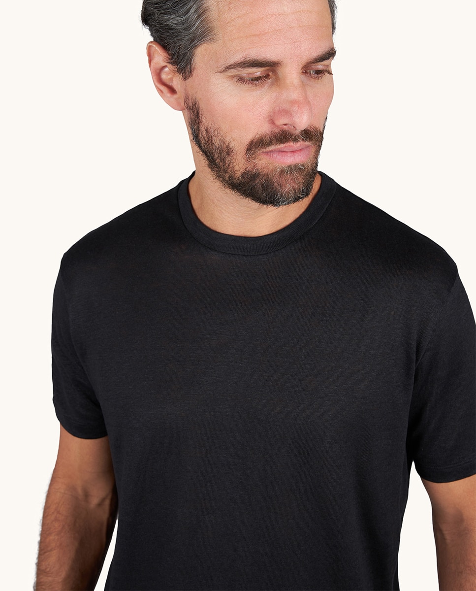 T-shirt de Linho com Manga Curta Pretos-3